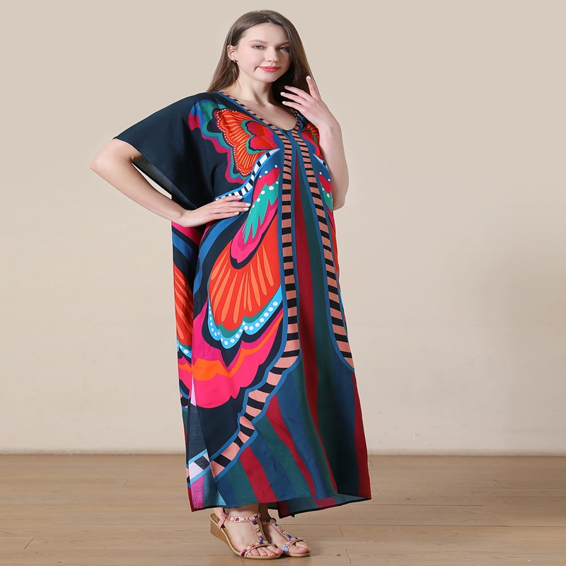 Printed Rayon Bikini Cover-Up – Loose-Fit Plus-Size Dress