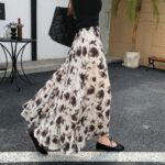 Skirt French-style vintage floral pleated high-waisted midi skirt