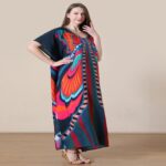 Swimming Gear Printed Rayon Bikini Cover-Up – Loose-Fit Plus-Size Dress