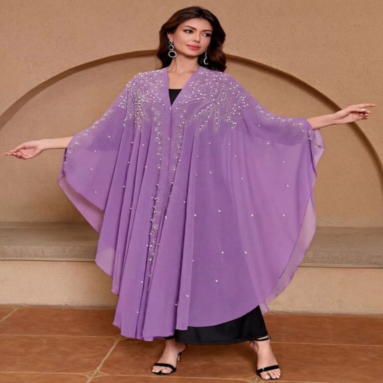Swimming Gear Hooded cape-style top with rhinestone and bead embellishments