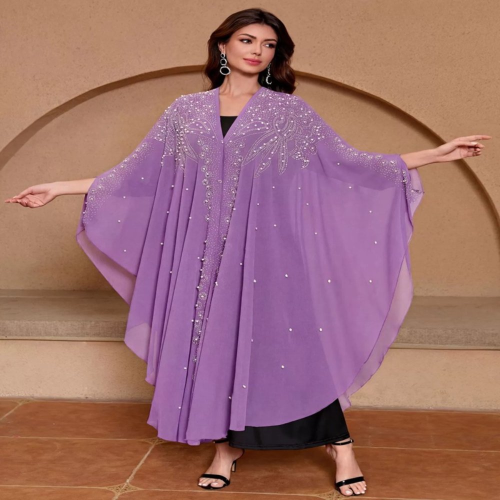 Swimming Gear Hooded cape-style top with rhinestone and bead embellishments
