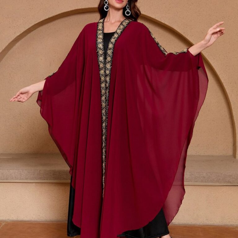 Swimming Gear Embroidered Chiffon Hooded Cape-Style Top